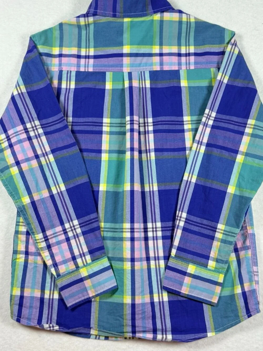 Vintage Style Chaps Boys Plaid Button Down Shirt Blue Preppy Size 7